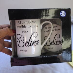 kent pottery Religious Mug Black And White With Coasters